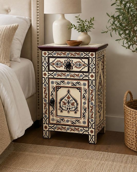 Handmade Moroccan bedside table with drawer and cabinet storage