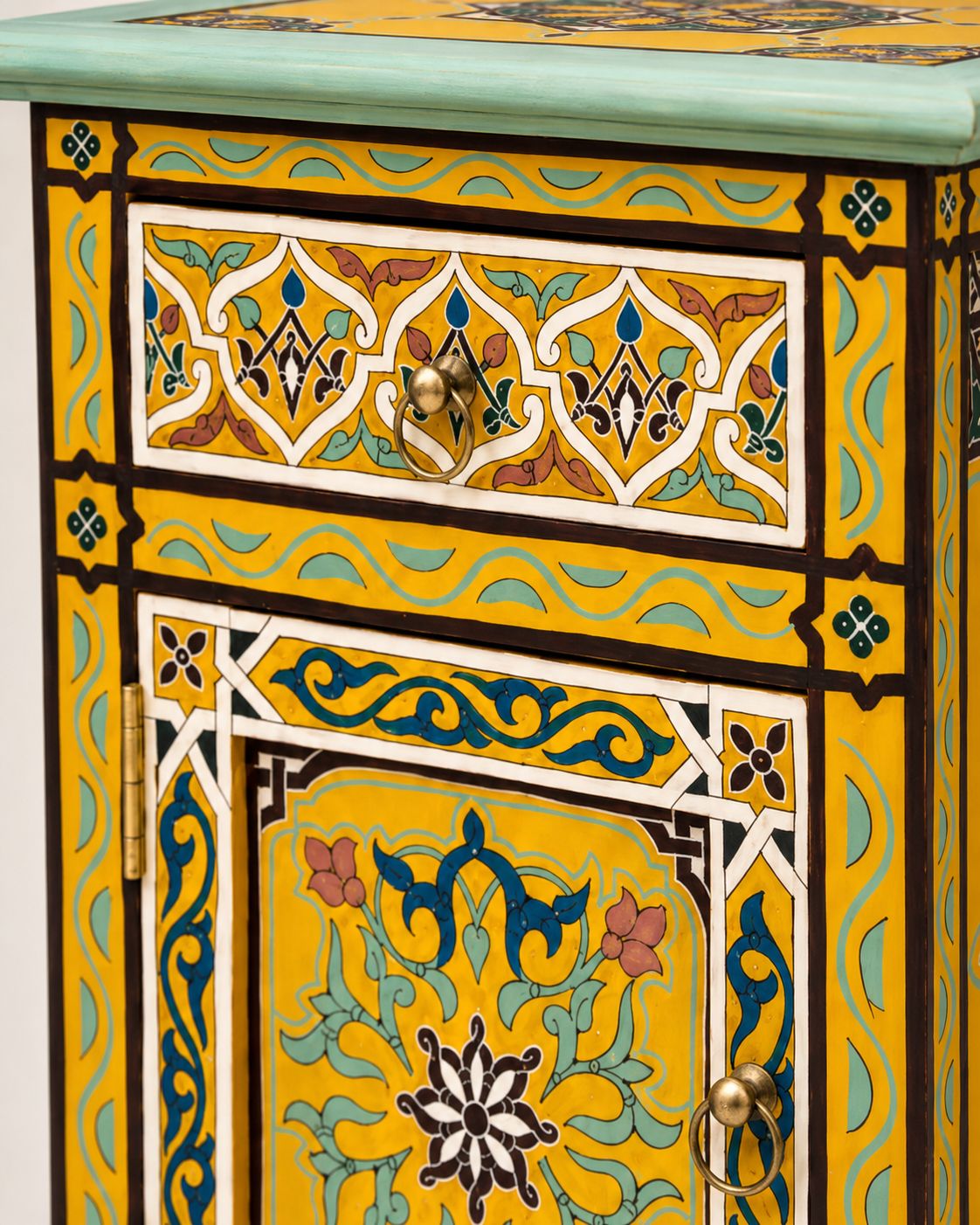 Decorative cabinet with intricate patterns and colors