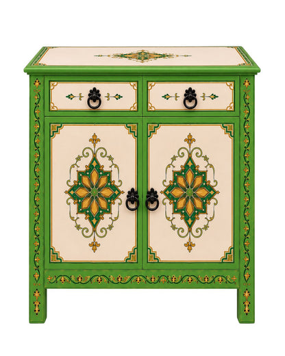 Hand-painted green Moroccan sideboard with cream cabinet doors