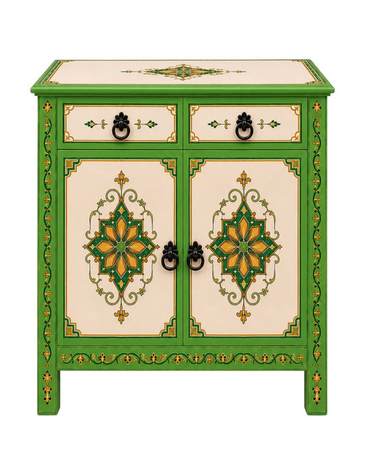 Hand-painted green Moroccan sideboard with cream cabinet doors