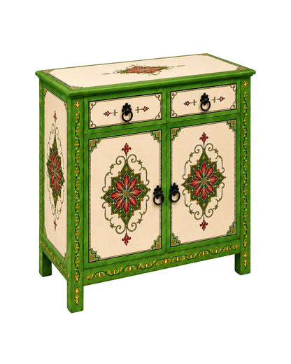 Hand-painted green Moroccan sideboard with red floral motifs
