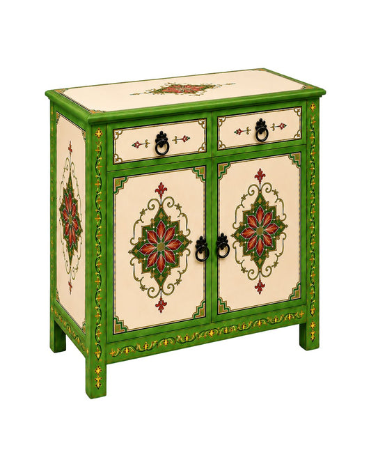 Hand-painted green Moroccan sideboard with red floral motifs