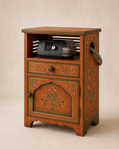 Hand-Painted Moroccan CPAP Nightstand with Storage & Hose Port