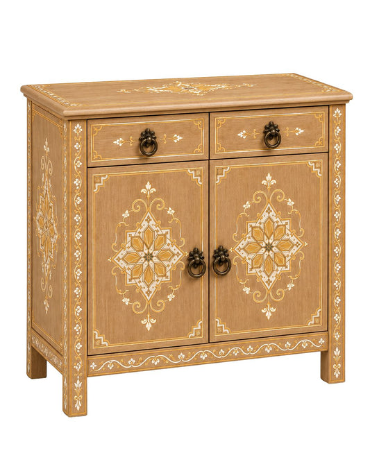 Natural wood Moroccan cabinet with gold hand-painted details