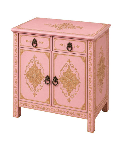 Hand-painted pink Moroccan cabinet with gold details and two drawers