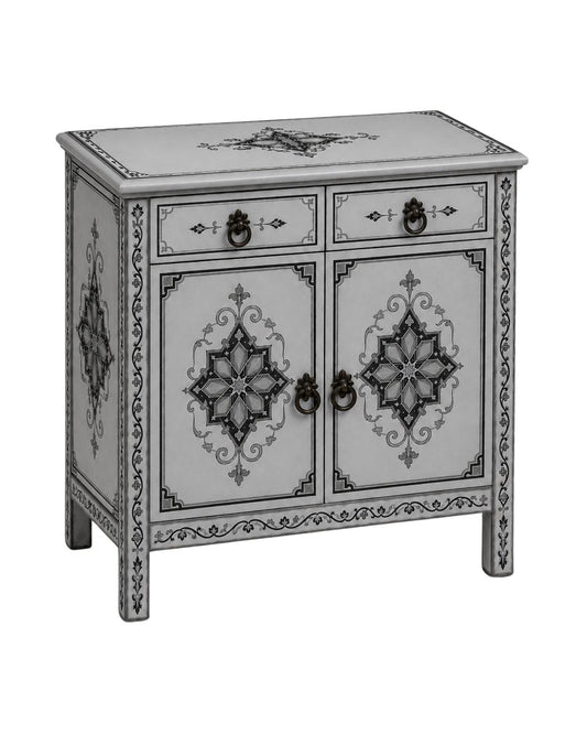 Hand-painted Moroccan gray cabinet with two drawers and double doors
