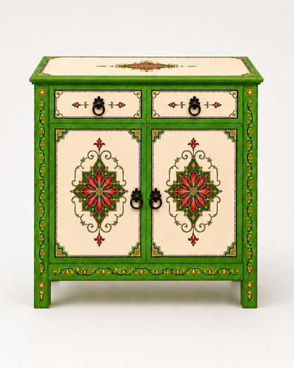 Handmade Moroccan sideboard with red medallions and ring pulls
