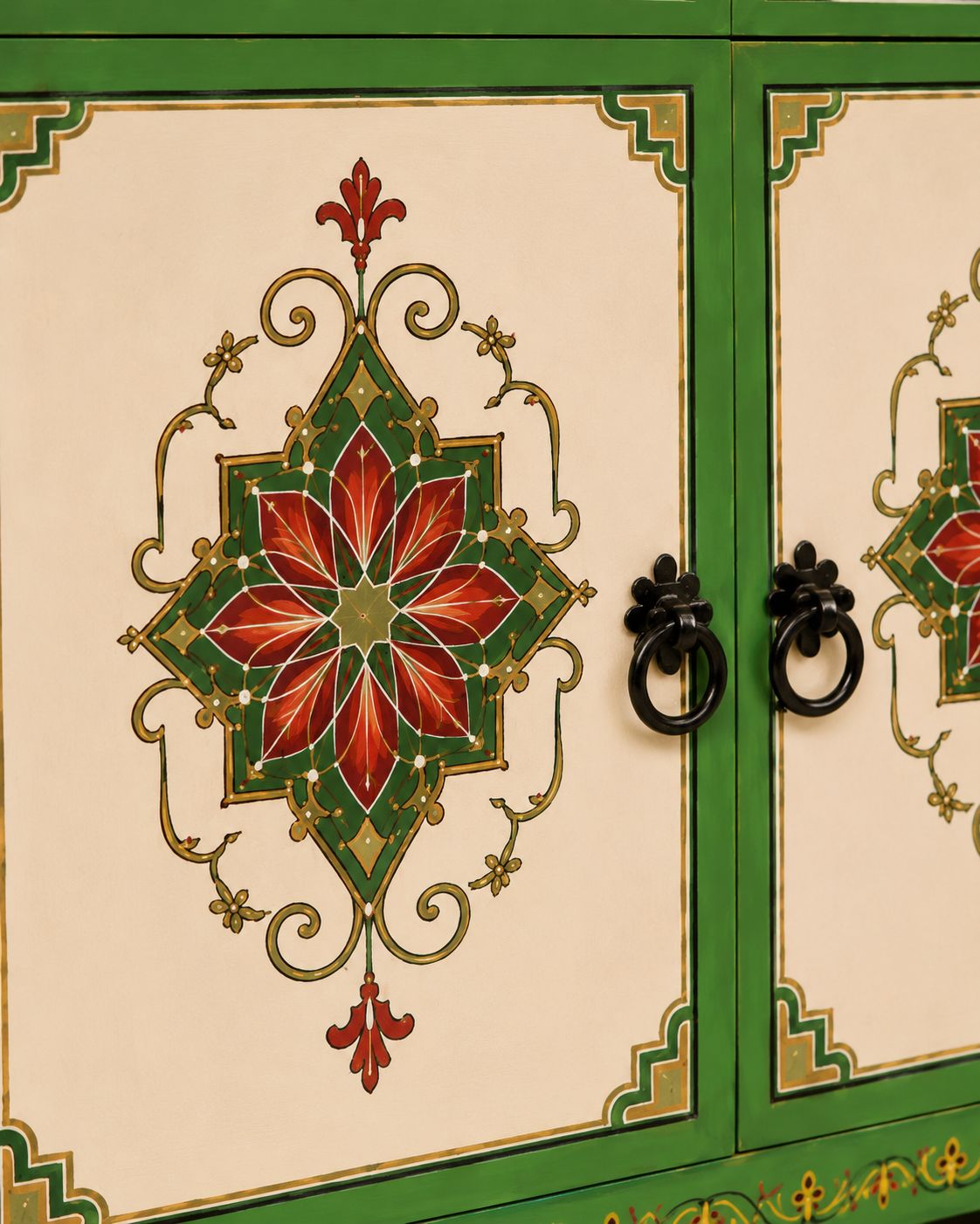 Open Moroccan cabinet with two drawers and an interior shelf