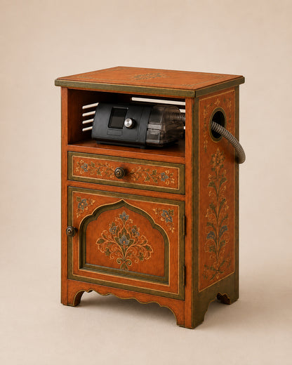 Hand-Painted Moroccan CPAP Nightstand with Storage & Hose Port