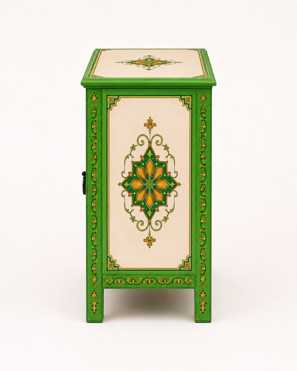 Moroccan wooden sideboard with hand-painted floral details