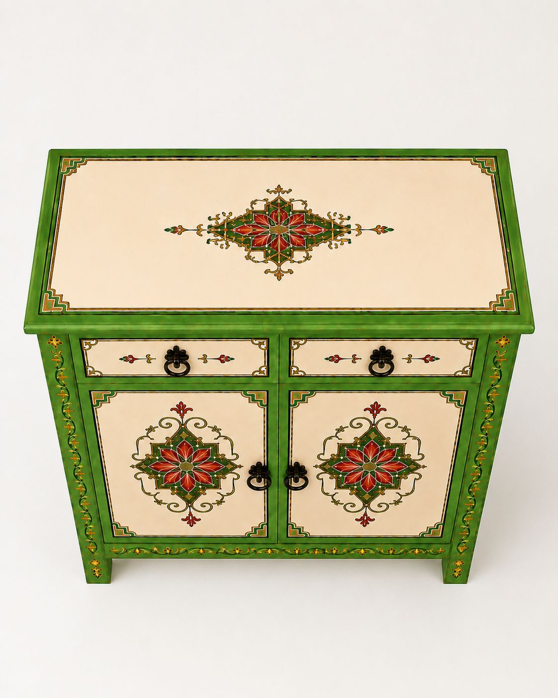 Moroccan wooden sideboard with hand-painted floral details