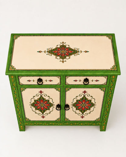 Moroccan wooden sideboard with hand-painted floral details