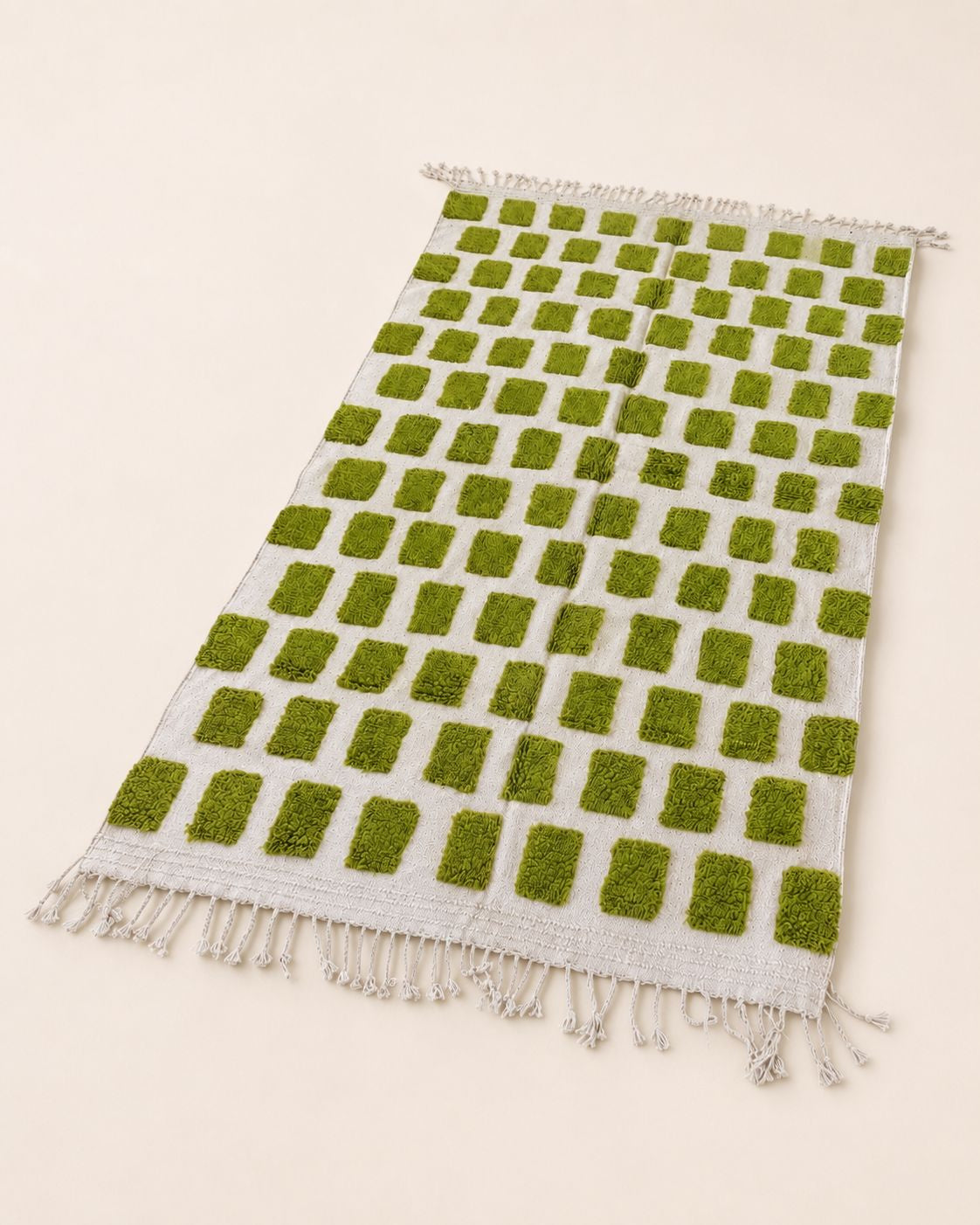 Close-up of the underside weave structure highlighting the authentic hand-knotted construction of the Moroccan wool rug