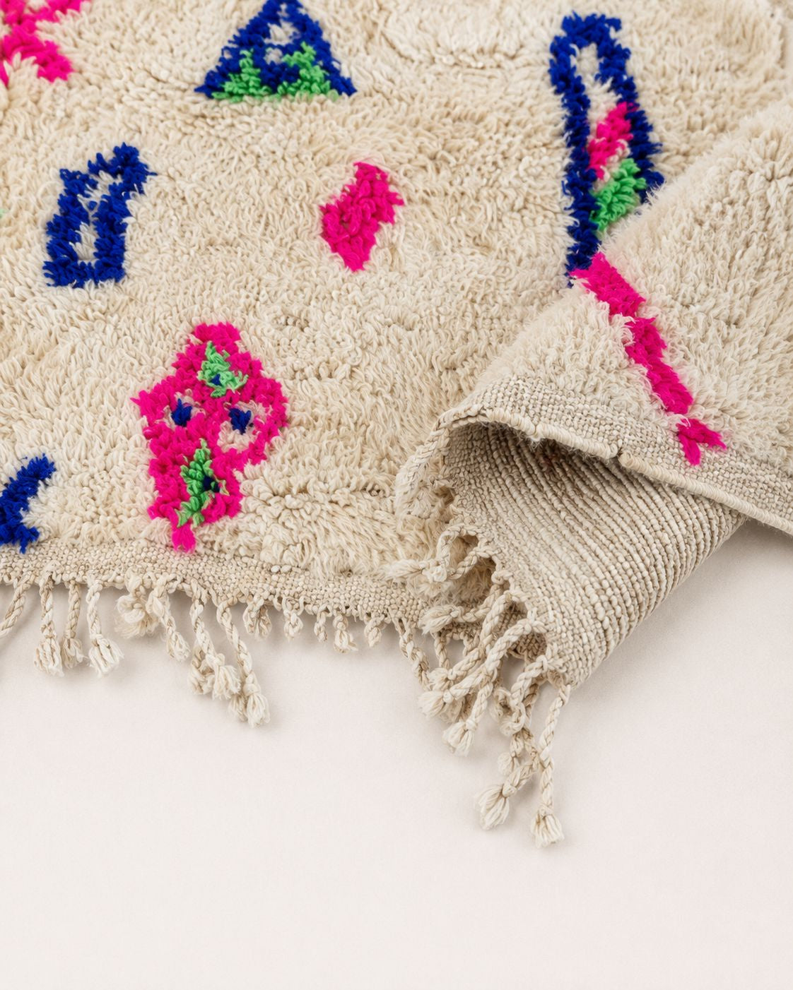 Colorful Abstract Moroccan Wool Rug – Handmade Ivory Boho Area Rug