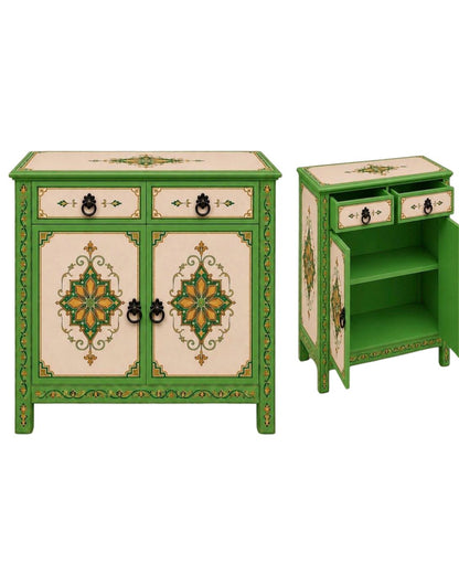 wooden Moroccan sideboard with hand-painted floral details