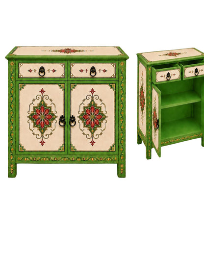 wooden Moroccan sideboard with hand-painted floral details