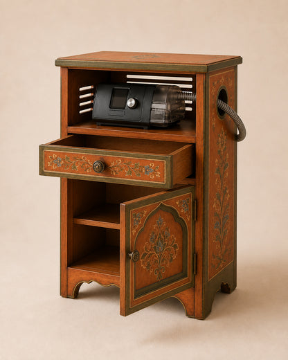 Hand-Painted Moroccan CPAP Nightstand with Storage & Hose Port