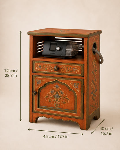 Hand-Painted Moroccan CPAP Nightstand with Storage & Hose Port