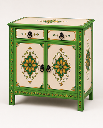 Hand-Painted Green Moroccan Sideboard with Storage