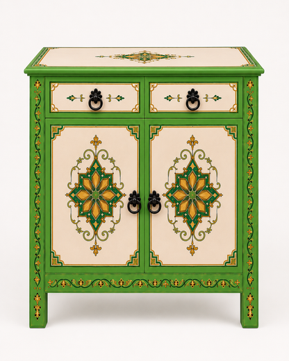 Hand-Painted Green Moroccan Sideboard with Storage