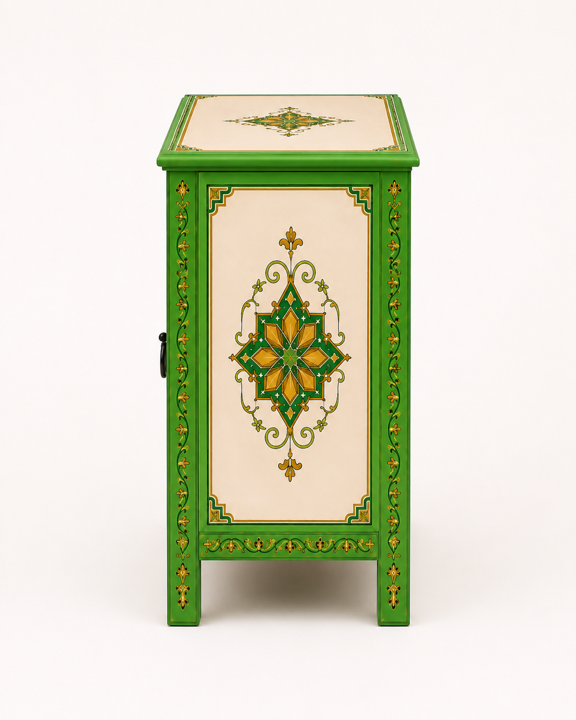 Hand-Painted Green Moroccan Sideboard with Storage
