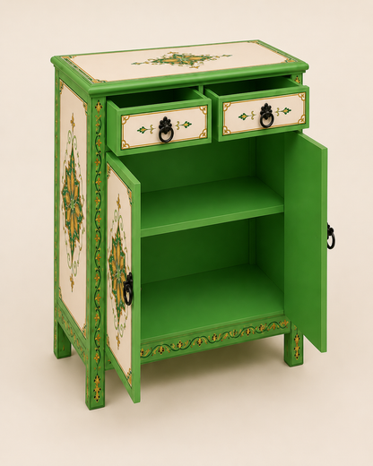 Hand-Painted Green Moroccan Sideboard with Storage