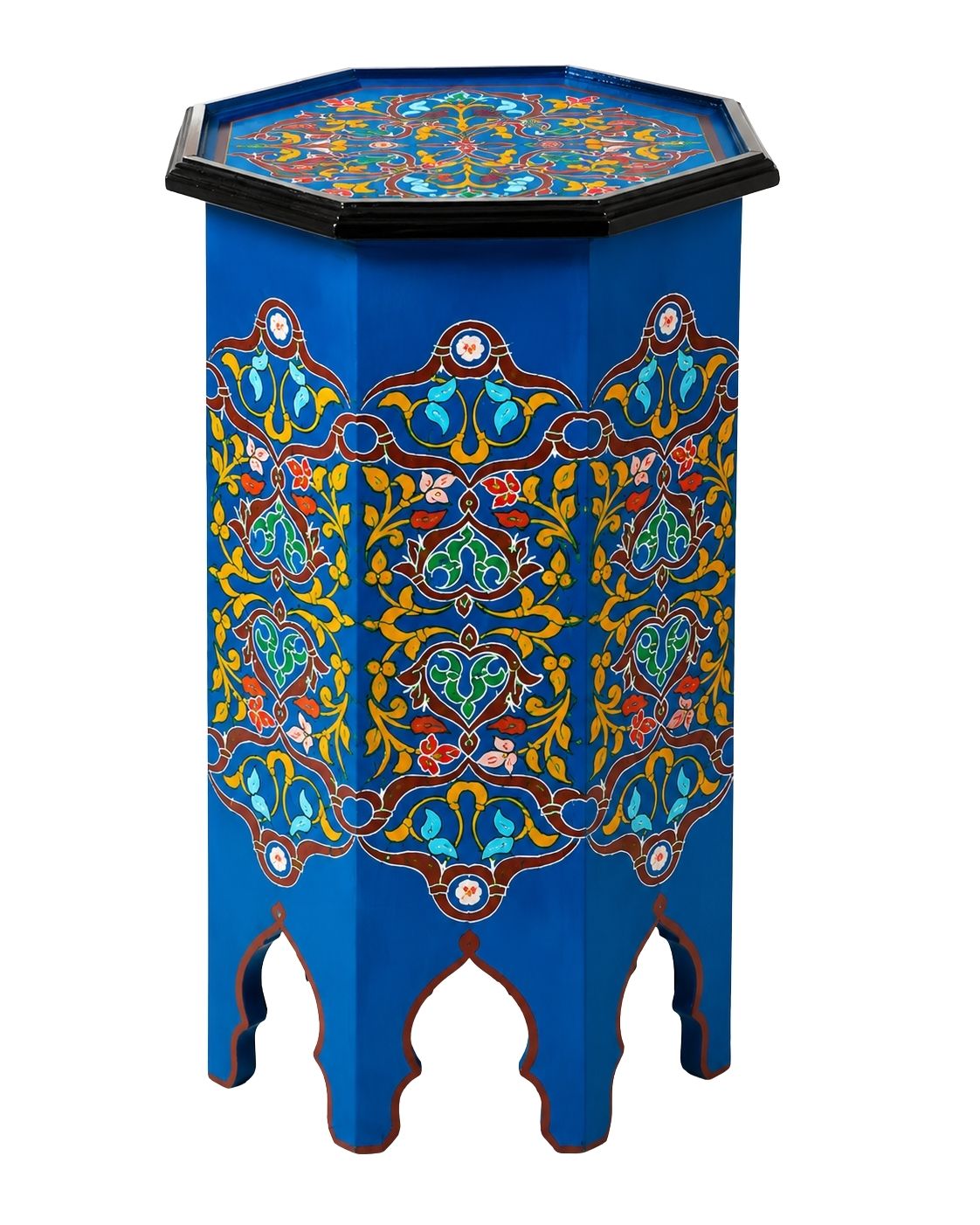 Blue Moroccan hand-painted octagonal wooden side table 