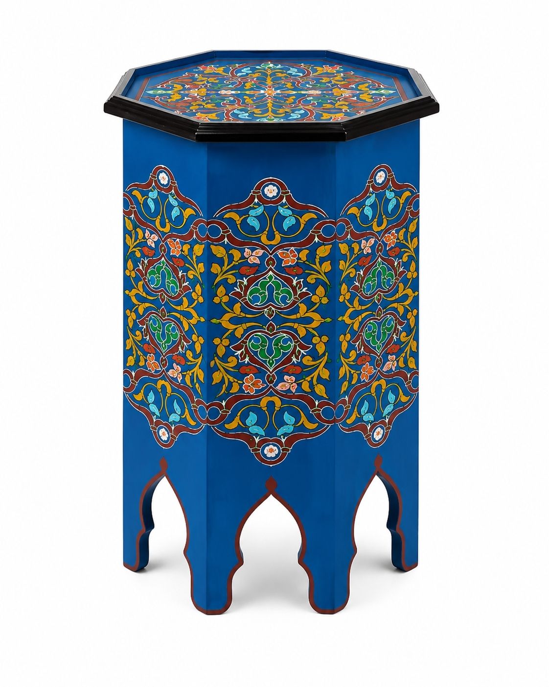 Octagonal Moroccan accent table with black tabletop trim 