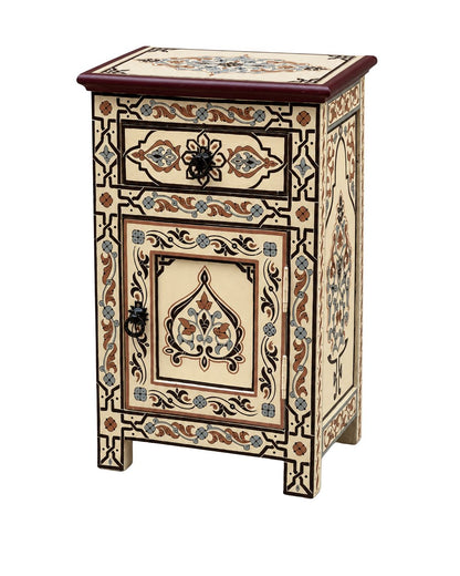 Cream brown and blue Moroccan hand-painted nightstand cabinet 