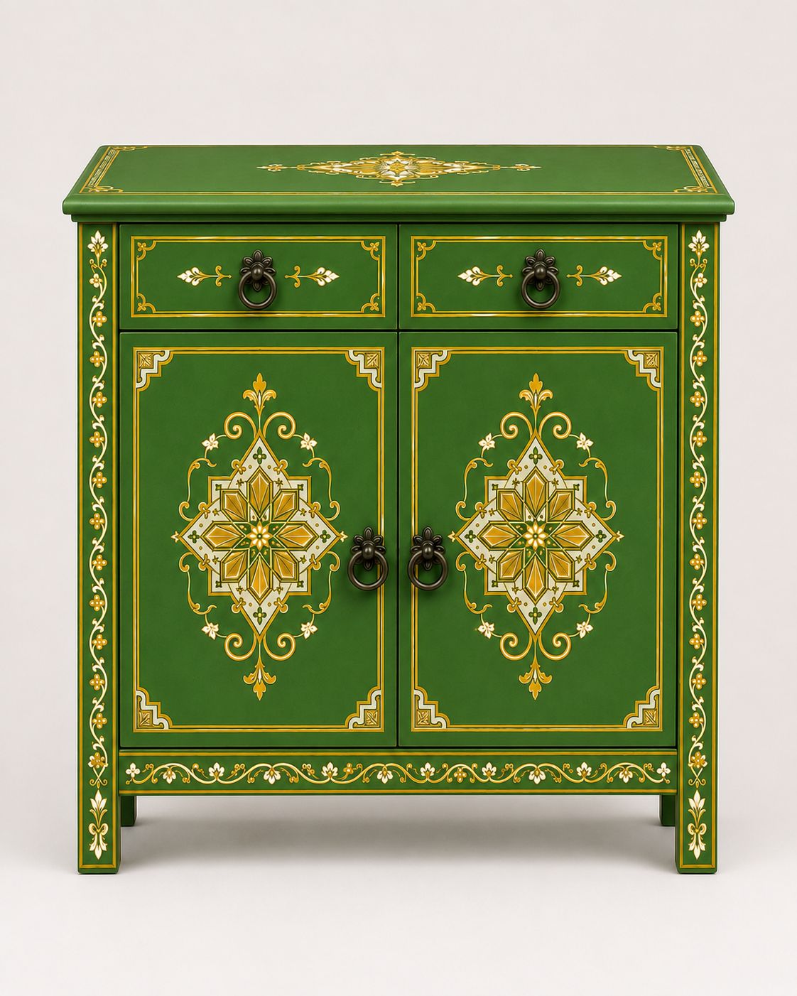 Handmade Moroccan bedside cabinet with double doors and ring pulls