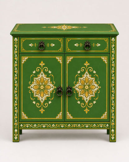 Handmade Moroccan bedside cabinet with double doors and ring pulls