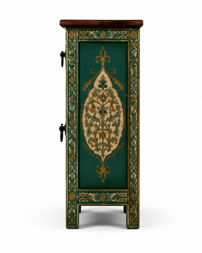 Right side view of green Moroccan hand-painted nightstand