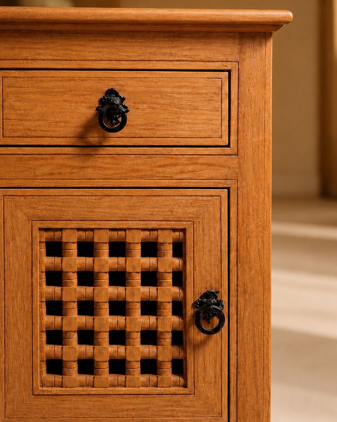 Handmade Moroccan Wooden Nightstand with Lattice Door