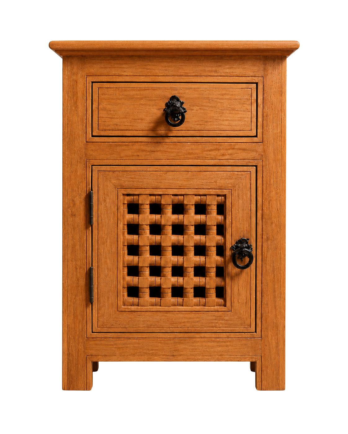 Handmade Moroccan wooden nightstand with drawer and lattice cabinet door 