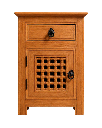 Handmade Moroccan wooden nightstand with drawer and lattice cabinet door 