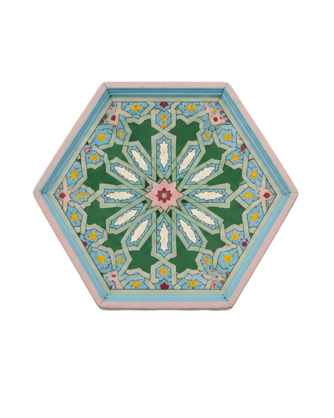 Hand-painted wooden table with Moorish arch-shaped legs 