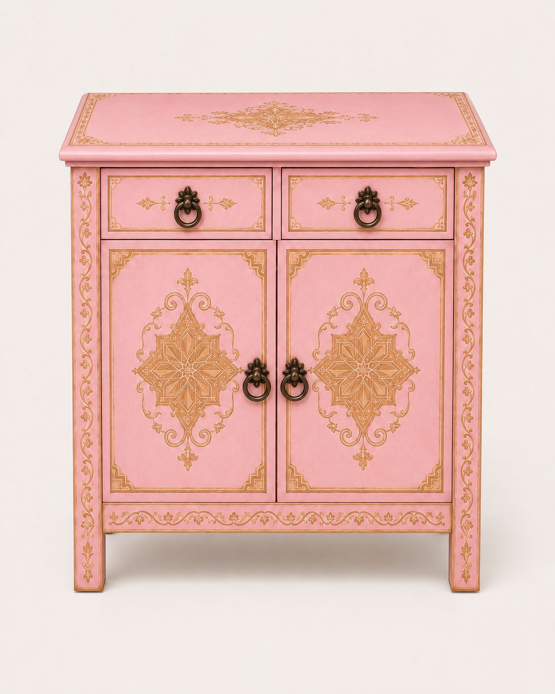 Handmade Moroccan bedside cabinet with double doors and ring pulls