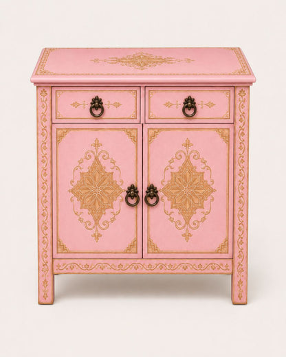 Handmade Moroccan bedside cabinet with double doors and ring pulls