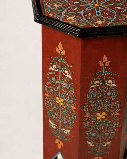 KasbaSouk handmade Moroccan red wooden accent stand for premium bohemian home decor.