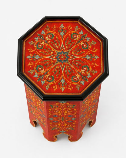 Handmade Moroccan pedestal table with black octagonal trim 