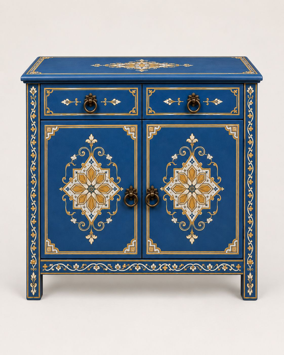 Handmade Moroccan bedside cabinet with double doors and ring pulls