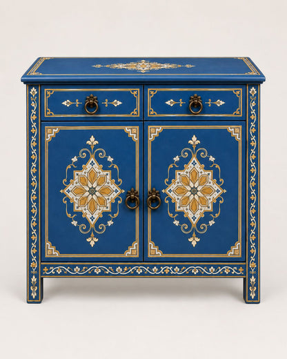 Handmade Moroccan bedside cabinet with double doors and ring pulls