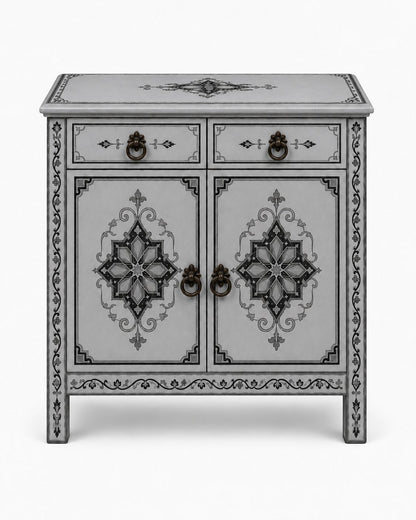 Handmade Moroccan bedside cabinet with antique brass ring pulls