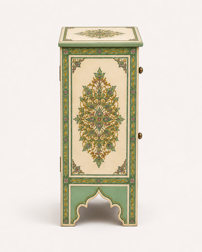 Teal Hand-Painted Moroccan Nightstand with Mashrabiya Cabinet