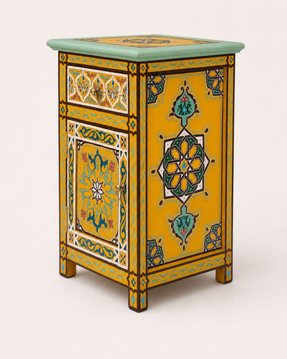 Side view of handmade Moroccan cabinet with geometric patterns 