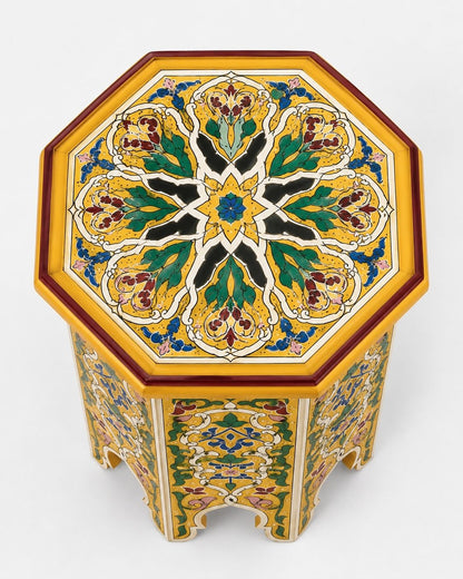 KasbaSouk handmade wooden nightstand with intricate Moroccan art styling for premium boho home decor.